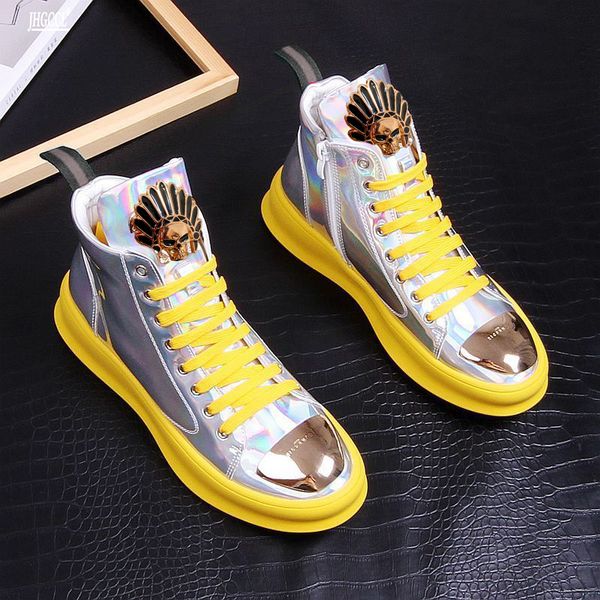 

new comfortabl boots men yellow casual boots high lace up trending man leisure shoes platform hip hop zapatos a7, Black