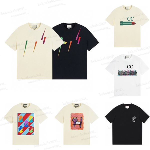 

2023 new summer mens t shirts luxury print 100% cotton fashion women short sleeve t-shirts couples clothing, White;black