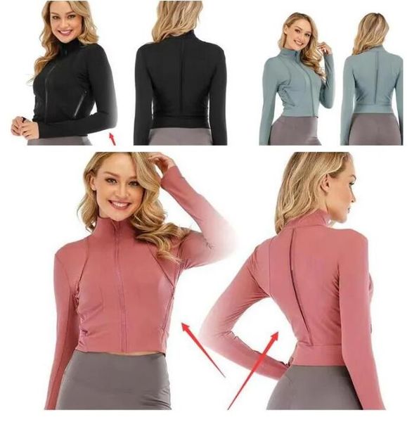 

yoga suit with double-sided matte nylon high elasticity solid color jacket, women's zipper standing neck sports slimming long sleeved a, White;red