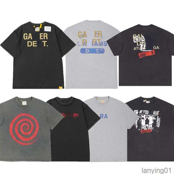

american galleries t shirt designer t washed old letter printing short sleeved ts men women loose pullover round neck sweat, White;black