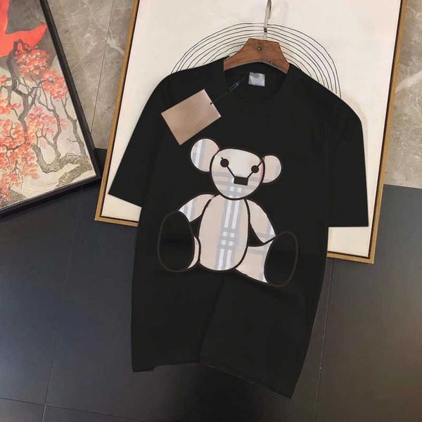 

classic vintage checker t shirt little bear print pullover short sleeve r tshirt men women pure cotton summer sweatshirt, White;black