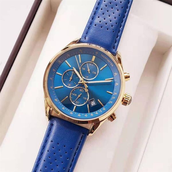 

luxury watches for men 44mm all pointer work chronograph quartz watch leather boss business waterproof designer watch229r, Slivery;brown