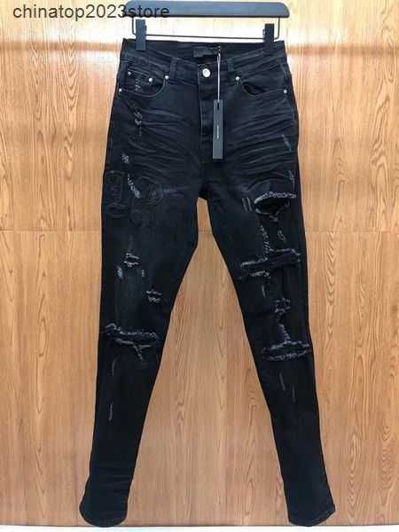 

men's jeans 2023 designers jean hombre trousers men embroidery patchwork ripped for trend brand motorcycle pant mens skinny 8uny0, Blue