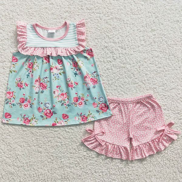

new design baby girl clothes summer shorts set flower print boutique kids clothes girls short sleeve toddler outfits wholesale bulk, White
