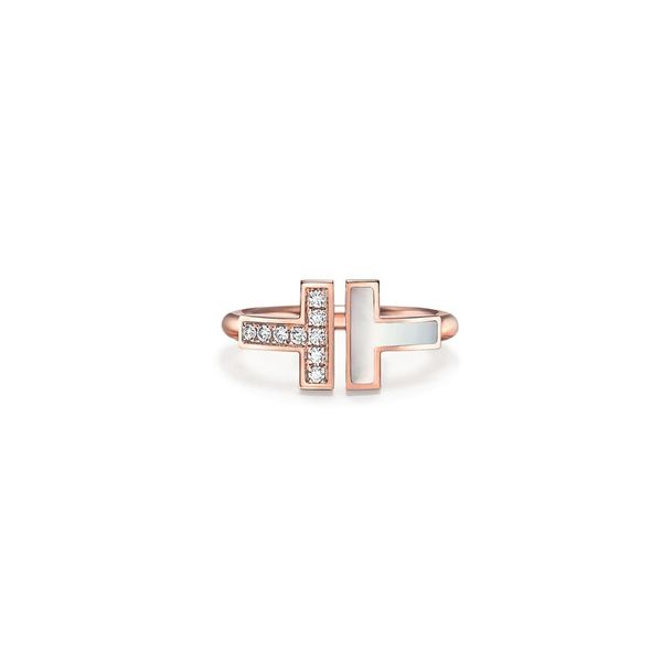 

luxury brand tiff t open ring 18k gold plated wire ring for women mens wedding rings simple fashion with month-of-pearl diamond ring fashion, Silver