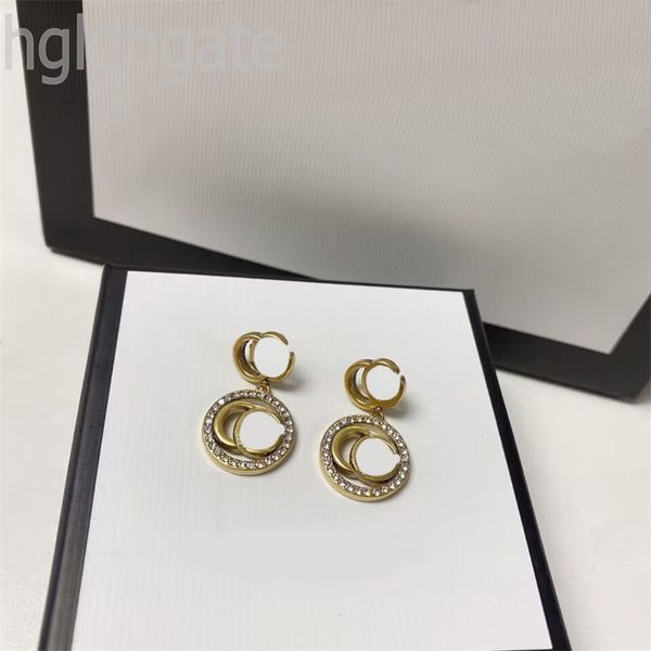 

dangle diamond earrings stud designer earring for women iced out hip hop g letter men circles fashion drop orecchini jewelry luxury earrings, Silver