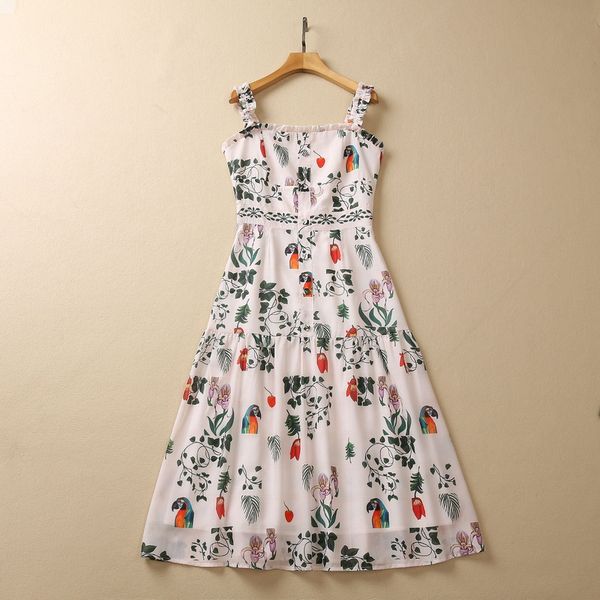 

casual dresses european and american women's clothes 2023 spring new sling sleeveless parrot print fashion dress xxl, Black;gray