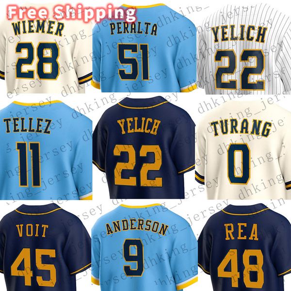 

22 christian yelich milwaukee baseball jerseys brice turang rowdy tellez luke voit colin rea brian anderson garrett mitchel joey wiemer fred, Blue;black