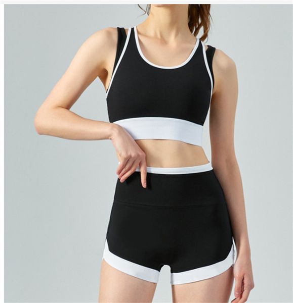 

ll women yoga sports bra short sets sport quick drying two-piece workout bras sets sleeveless playsuits fitness casual black summer