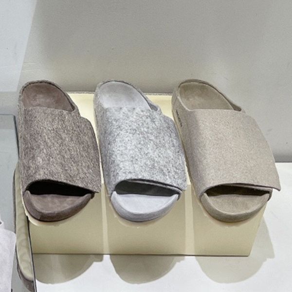 

2023 fears of god los feliz slides sandals women men cement melange suede cork latex footbeds slide casual foam ash melange shoes 36-45, Black
