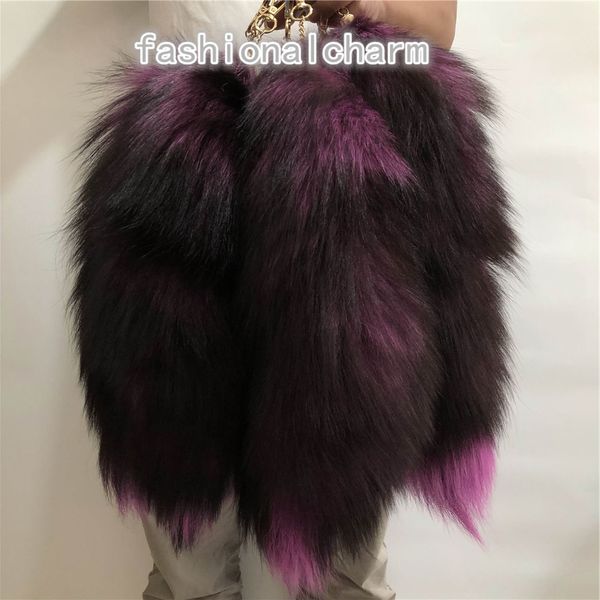 

purple-10pcs/lot real genuine fox fur tail keychians cosplay toy car phone keychain bag charm tassels pendant, Silver