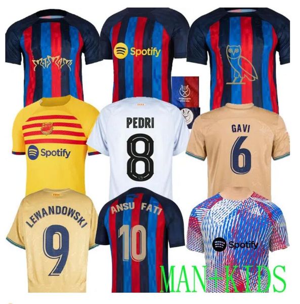 

lewandowski soccer jerseys 22 23 ansu fati barcelonas pedri gavi ferran raphinha 2022 2023 f. de jong dest dembele camisetas football shirt, Black;yellow