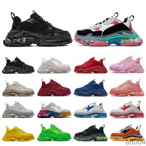 

17fw triple s men women designer casual shoes platform sneakers clear sole black white grey red pink blue royal green mens trainers jogging