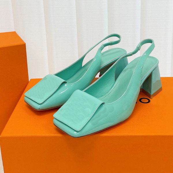 

2023 designer sandals women's wedge shoes black and white patent leather glossy letters high-heeled shoes adjustable buckle wedding bag