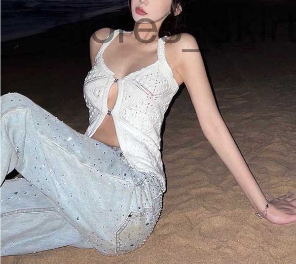 

women's t-shirt designerluxury 2023 summer new women's vest t-shirt hollow out grade casual shirt women's fashion ootd rhco, White