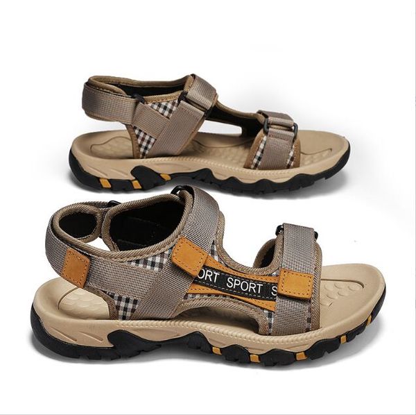 

summer men shoes genuine leather men sandals outdoor male beach slippers man sandals plus size, Black