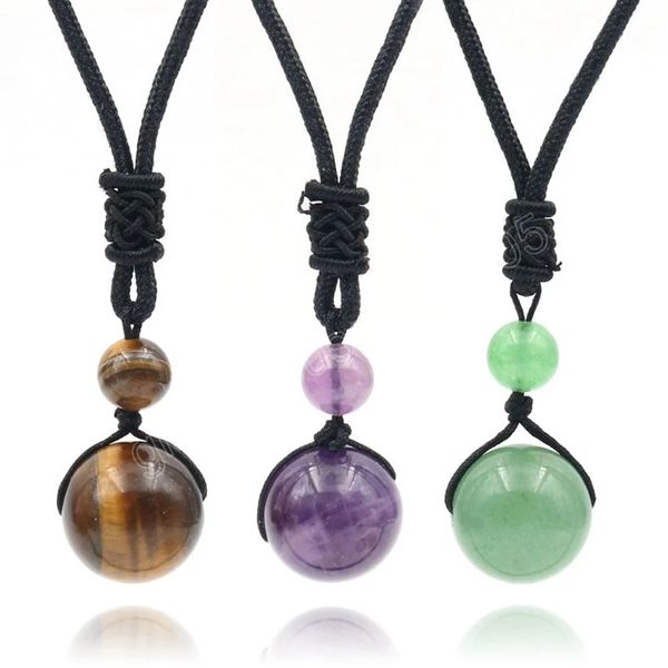 

natural agate stone necklace for women men round beads pendants necklaces fashion braided rope chain lucky jewelry, Silver
