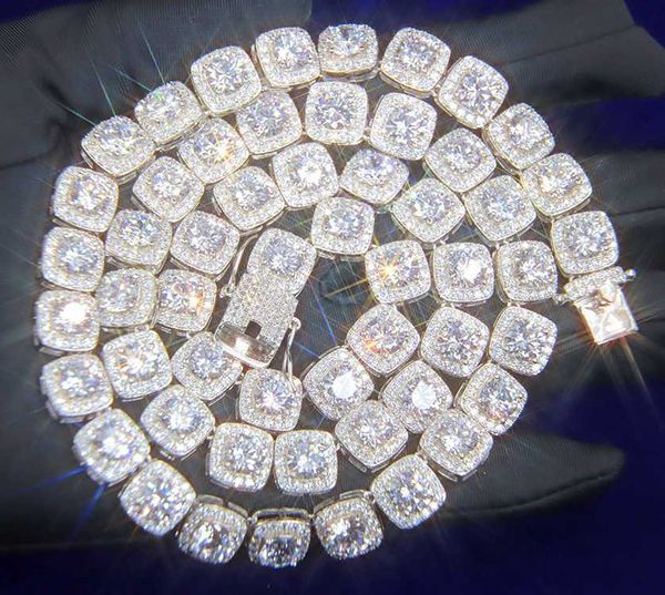 

925 silver set 6.5mm large moissanite diamond 12mm wide necklace cuban link chain