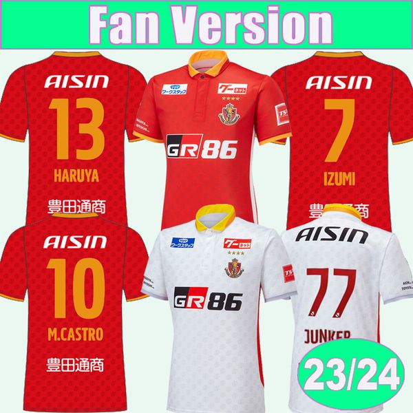 

23 24 nagoya grampus izumi mens soccer jerseys m.castro junker inagaki haruya nagai home red away white football shirts short sleeve uniform, Black;yellow