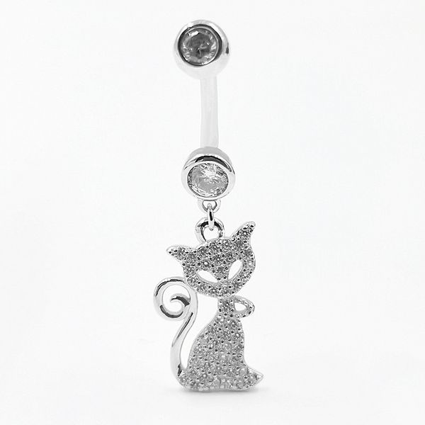 

wqfs s925 sterling silver navel ring european and american cute zircon cat belly nail human body piercing jewelry foreign trade