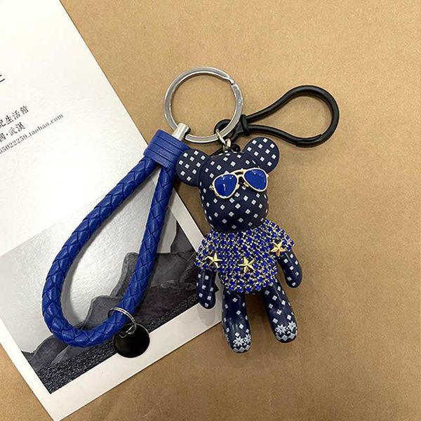 

cartoon leather weave rope bomgom popobe gloomy keychain tassel key chain ring holder bag charm black pendant violence bear car, Silver
