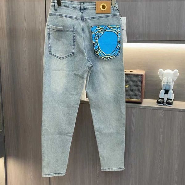 

20223fashion medusa printing jeans mens luxury designer pants zipper access trousers mild wash denim--, Blue