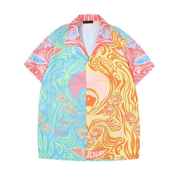

vercace men's t-shirt fashion lapel shirt summer outdoor loose fresh casual printed button short versage sleeve hawaiian beach party st, White;black