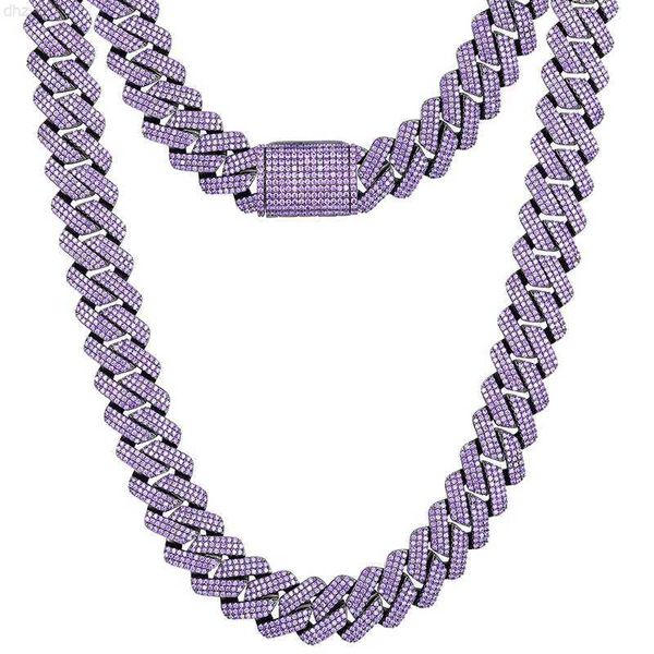 

drop shipping new color scheme 19mm gold plated purple cz diamond miami cuban link chain necklace for men women, Silver