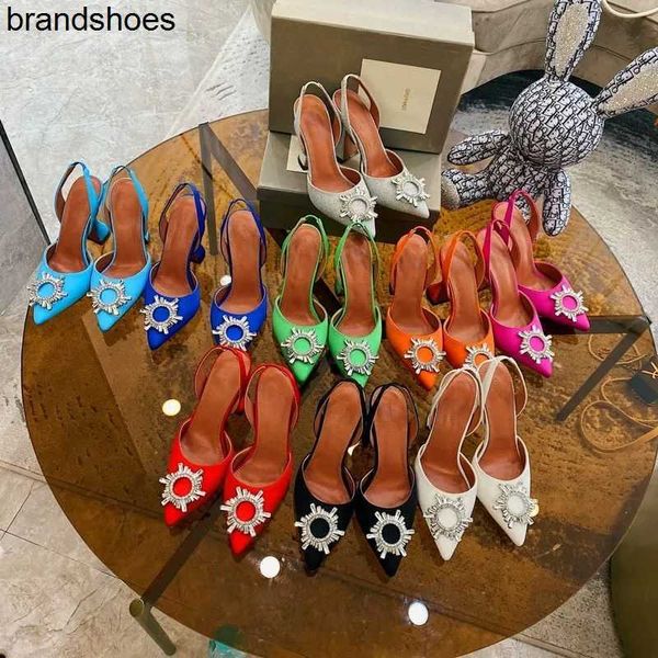 

amina muaddi a popular internet celebrity with the same transparent headband rhinestone sandals. women's pointed thin heels and rose re, Black