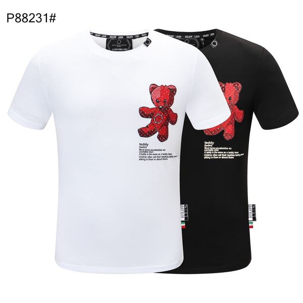 

plein-plein t shirt bear mens metal letters embroidered european fashion streetwear trend round neck pullover 94, White;black