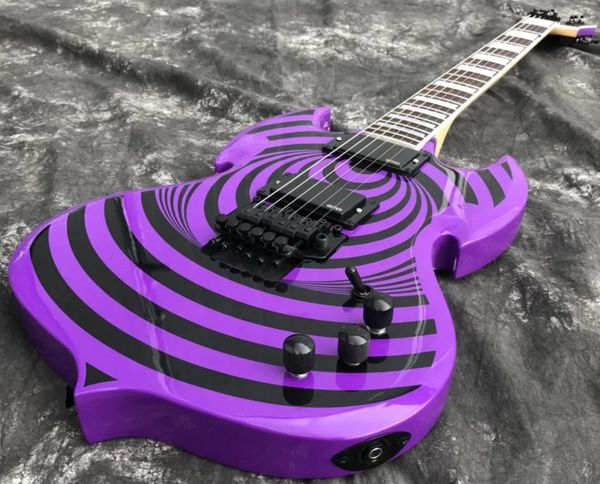 

zakk wylde audio barbarian purple sg electric guitar black bullseye, large block inlay, black hardware, china emg pickups, grover tuners