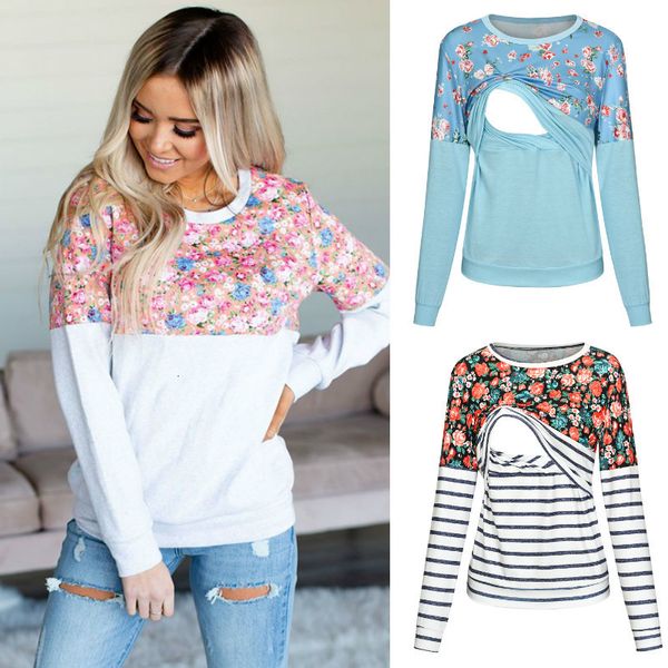 

maternity tees women maternity t-shirt clothes summer fall long sleeve stripe nursing breastfeeding shirts pregnancy clothes plus size 2304, White