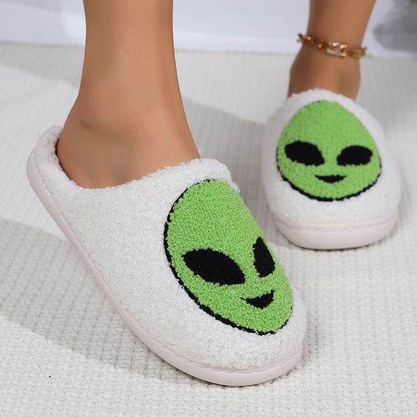 

slippers Christmas Plush Warm slipper New Printing Woolen Slipper Female Winter Home Fashionable Warm Imitation Fur Cotton Style, White