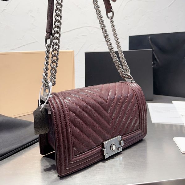 

luxurys handbags boy handbag calfskin leather silver metal chain adjustable shoulder strap quilted luxury shopping bag for women 25cm