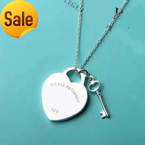 

2022 brass luxury brand heart pendant necklaces gold plated simple love copper ring printed necklace women designer jewelry, Silver