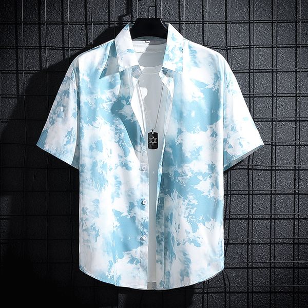 

men's casual shirts men's short-sleeved printed shirt men and women casual beach clothes personality thin couple 230414, White;black