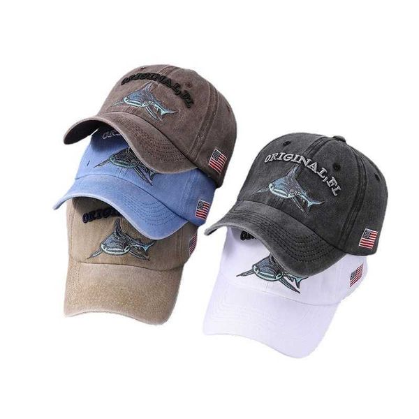 

shark hat men's summer cotton denim baseball cap personalized casual sports cap, Blue;gray