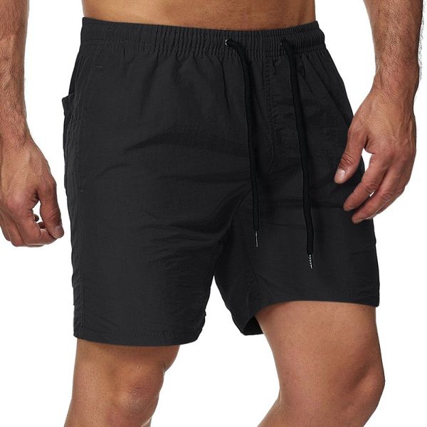 

summer men new Loose quick dry solid color drawstring beach fitness shorts, Red