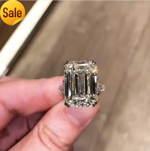 

luxury 100% 925 sterling silver emerald cut 5ct simulated diamond wedding engagement cocktail women moissanite rings fine jewelry, Slivery;golden