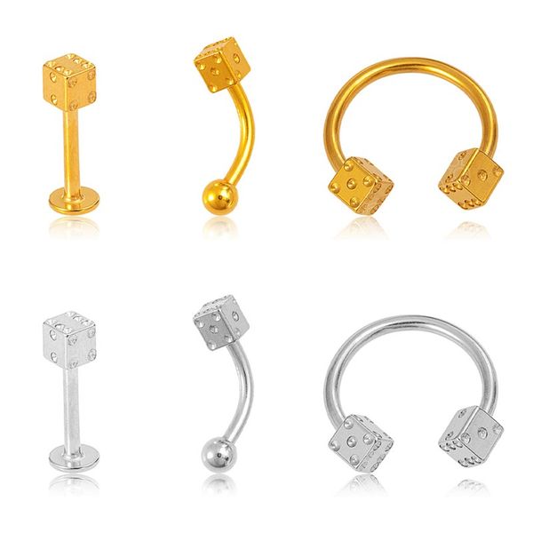 

dice hoop nose septum ring lip piercing eyebrow rings labret stud earrings cartilage helix tragus body jewelry, Silver