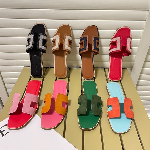 

casual shoes 2023 designers h slippers leather cloth beach slide holiday beach ladies summer orange flat sandals 35-41, Black