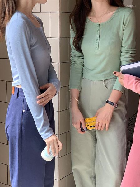 

women's t shirts 6colors 2023 spring autumn korean style women slim cropped long sleeve t-shirt womens tees shirt femme (x2486), White