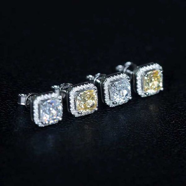 

luxury custom 925 silver with bling yellow color square shape moissanite diamond earrings for mans jewelry