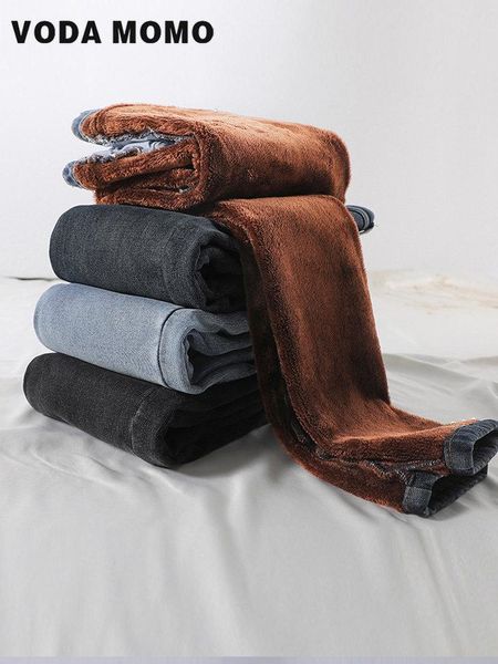 

jeans 2022 winter korean stytle vintage pencil pantsjeans for women velvet thick warm denim pants high waist fleece leisure jeans, Blue
