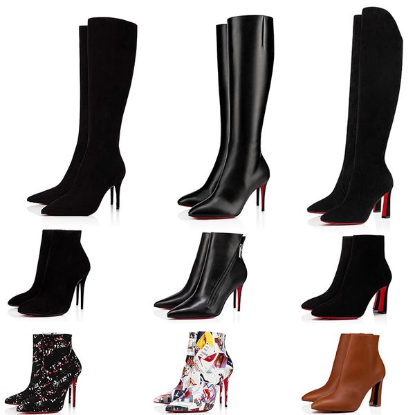 

designer boots woman ladies shoes half knee boots women high heels booties ankle knee black brown platform party birthday gift