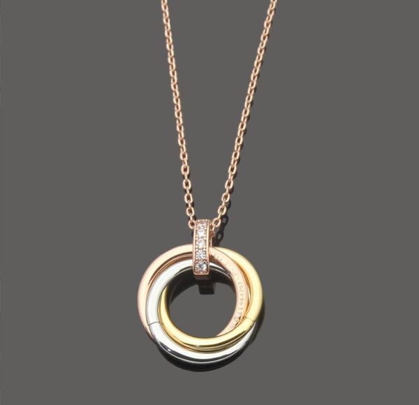

pendant necklaces luxury jewelry three ring smooth necklace for couples three color three ring necklace, Silver