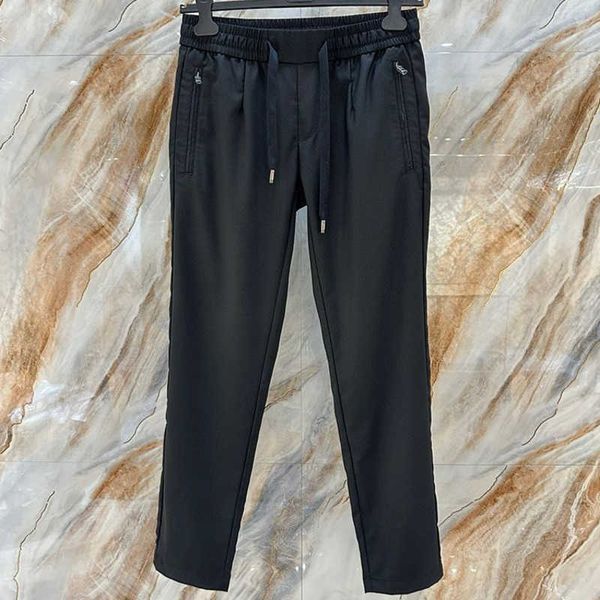

dg23 new mens pants platinum leather three-dimensional trousers designer pants drawstring small straight slacks outdoor sweatpants, Black