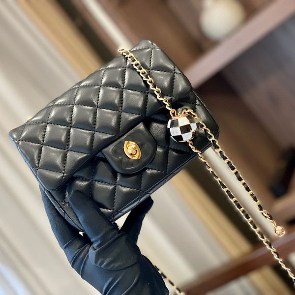 

designer shoulder mini lambskin crossbody luxury handbags cc classic flap bag with football chain handle in black/white for women