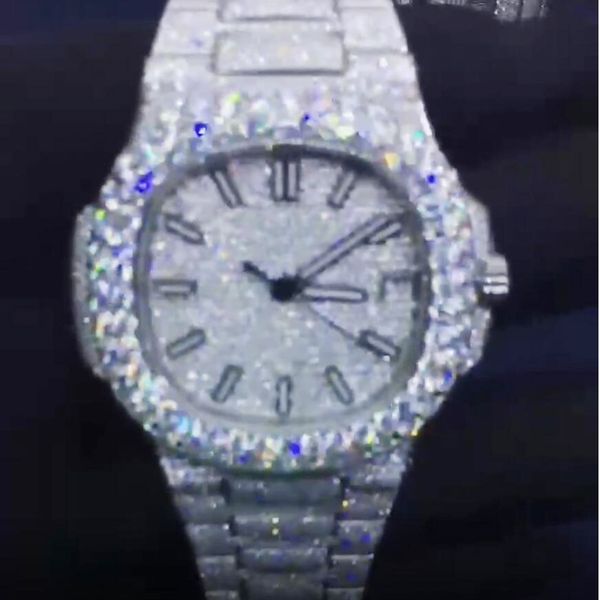 

2023 new cz diamonds watch men iced out watches automatic self-winding eta movement luxury watch sapphire glass shiny wristwatches with box, Slivery;brown