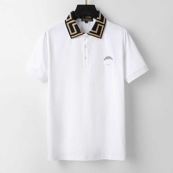 

vercace mens designer polo t shirt polos spring summer tactical golf grid lapel poloshirt versage male mix color short sleeve solid plaid p, White;black